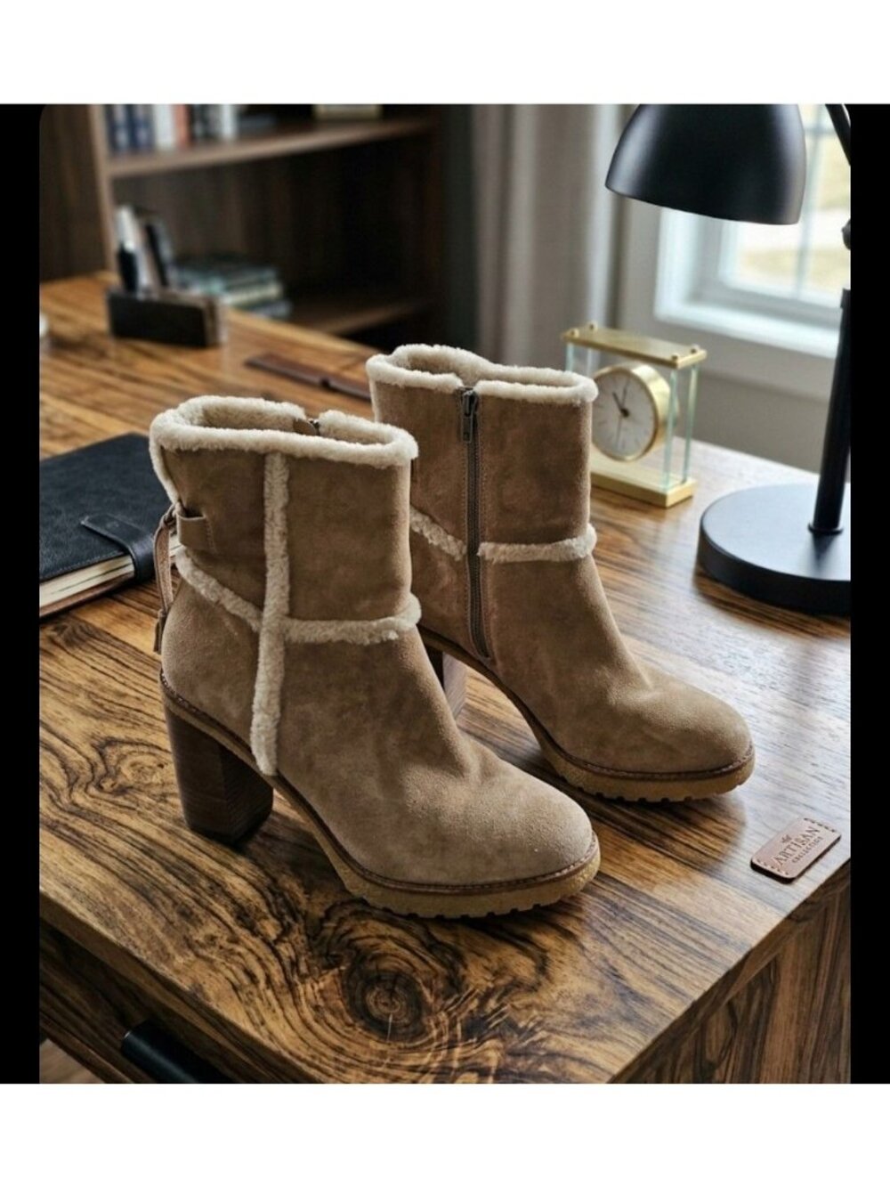 Frye Jen Shearling Chunky Heel Warmth Cozy Upper Leather Ankle Boots Women 10M